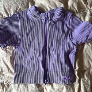 refuge Ribbed Short-Sleeve Zip Crop Top - Lilac